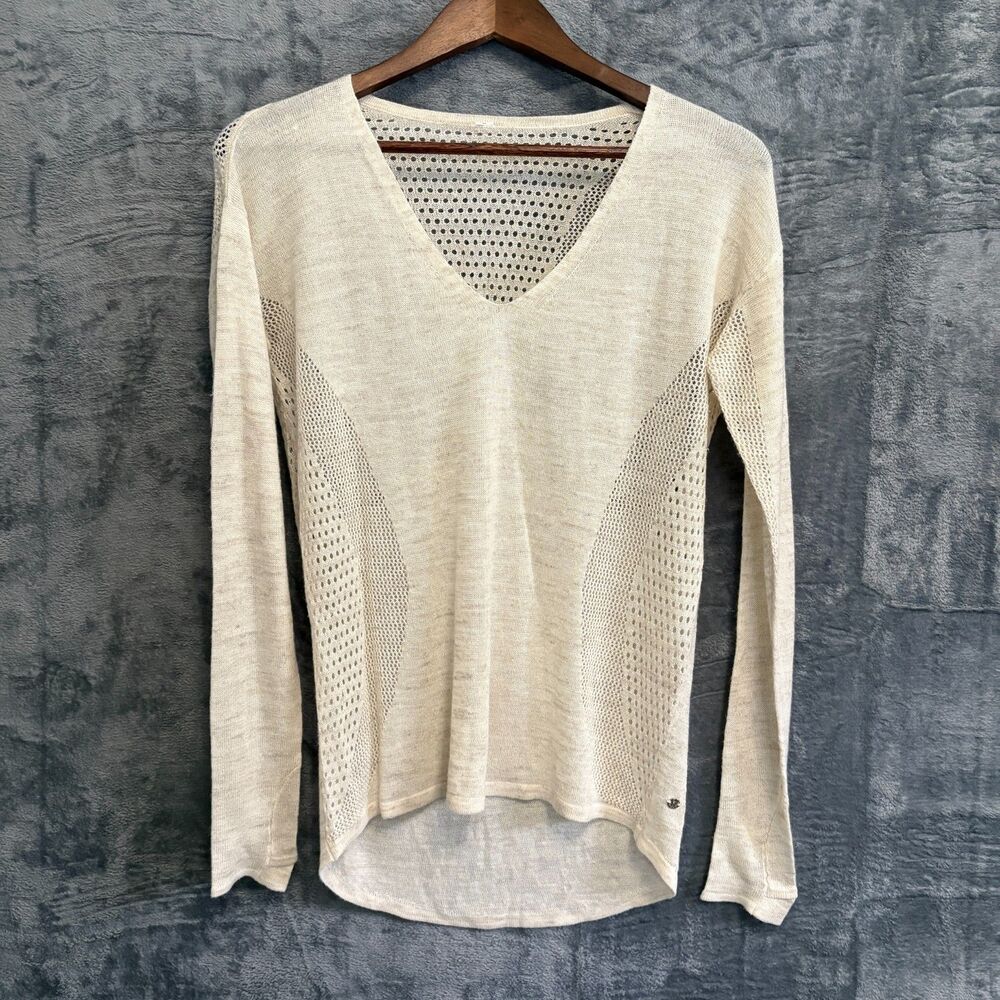 Lululemon V-Neck Long Sleeve Knit Pullover Sweater Oatmeal Heather Beige Boho 6